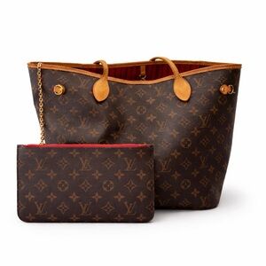 Louis Vuitton Neverfull MM Monogram Tote w Pochette Red Interior